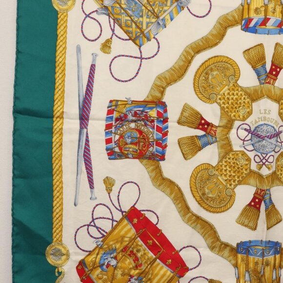HERMES Carre 90 Scarf ""LES TAMBOURS"" Silk Green Auth hk3098 - Picture 8 of 8